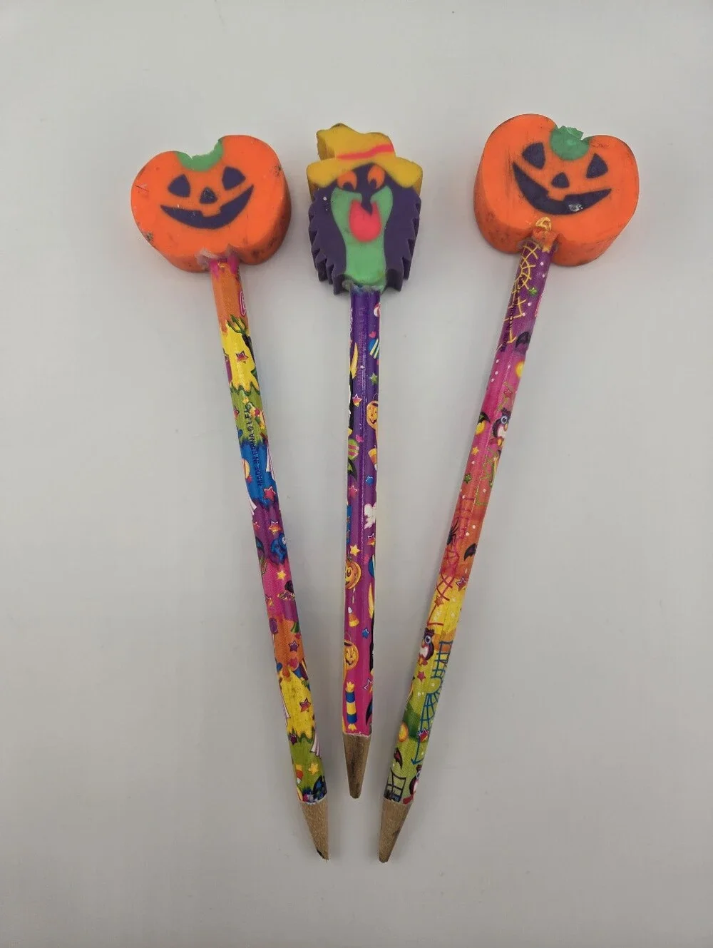 Vintage Lisa Frank Holiday Pencils Lot Halloween Witch Pumpkin Erasers